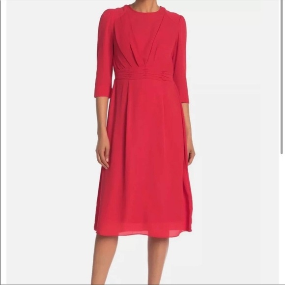 Nanette Lepore Silky Red 3/4 Sleeve Midi Dress Size 10 - Picture 3 of 8